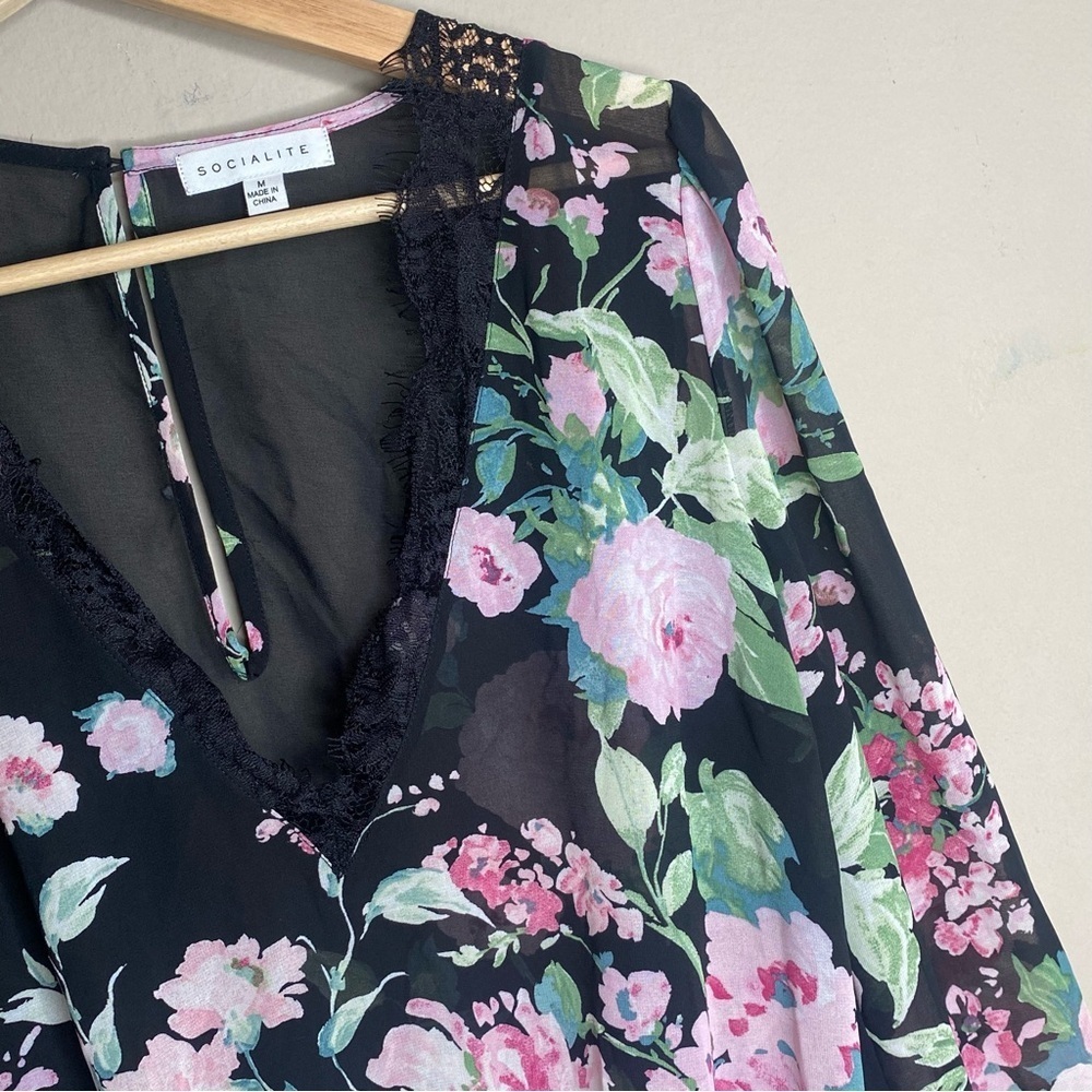 Socialite Women’s Sheer Floral Balloon Sleeve Bodysuit Size Medium - Picture 13 of 16